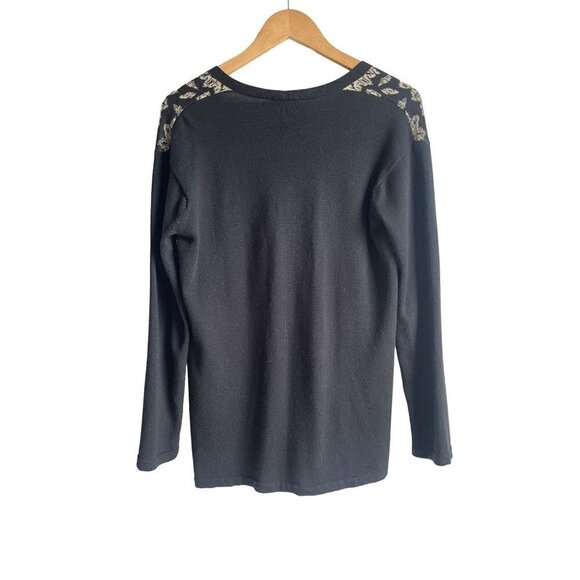 J. Jill Single Button Cotton Blend Black Tan Cardigan Sweater V-Neck Size XS - Picture 2 of 6